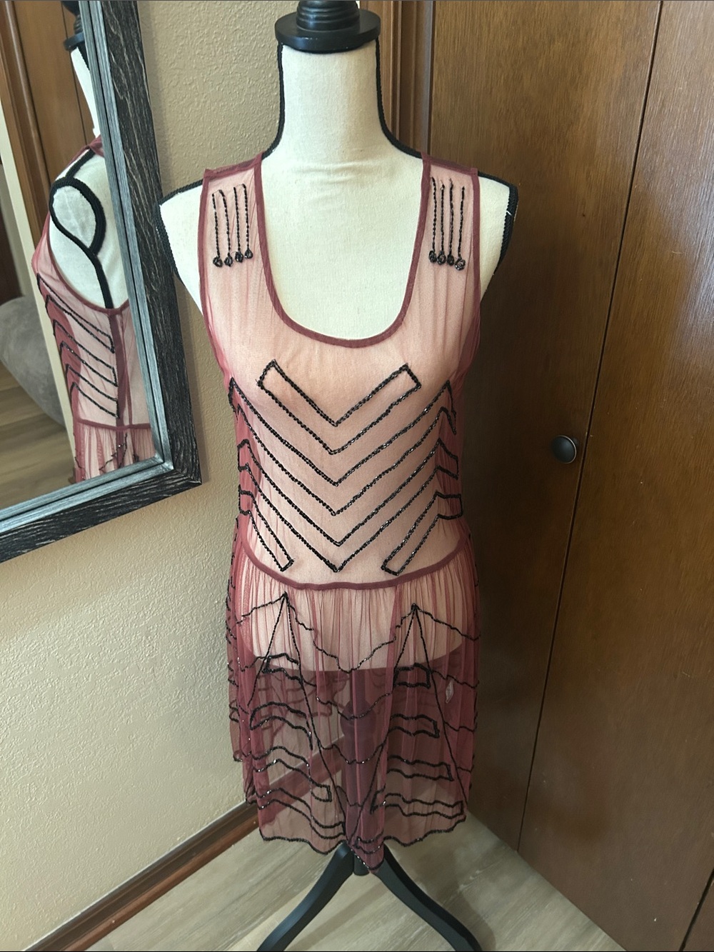 Free People Mauve Sheer Mesh Dress with Embellished Tag